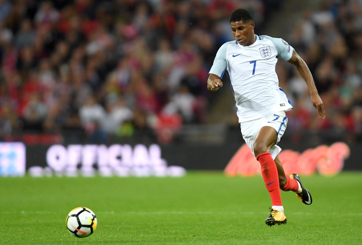 ManUtd's tweet photo. Congrats to @MarcusRashford on his first goal at Wembley to put @England on the brink of World Cup qualification: https://t.co/UF8yd8weg6 https://t.co/FtGXIQG31K