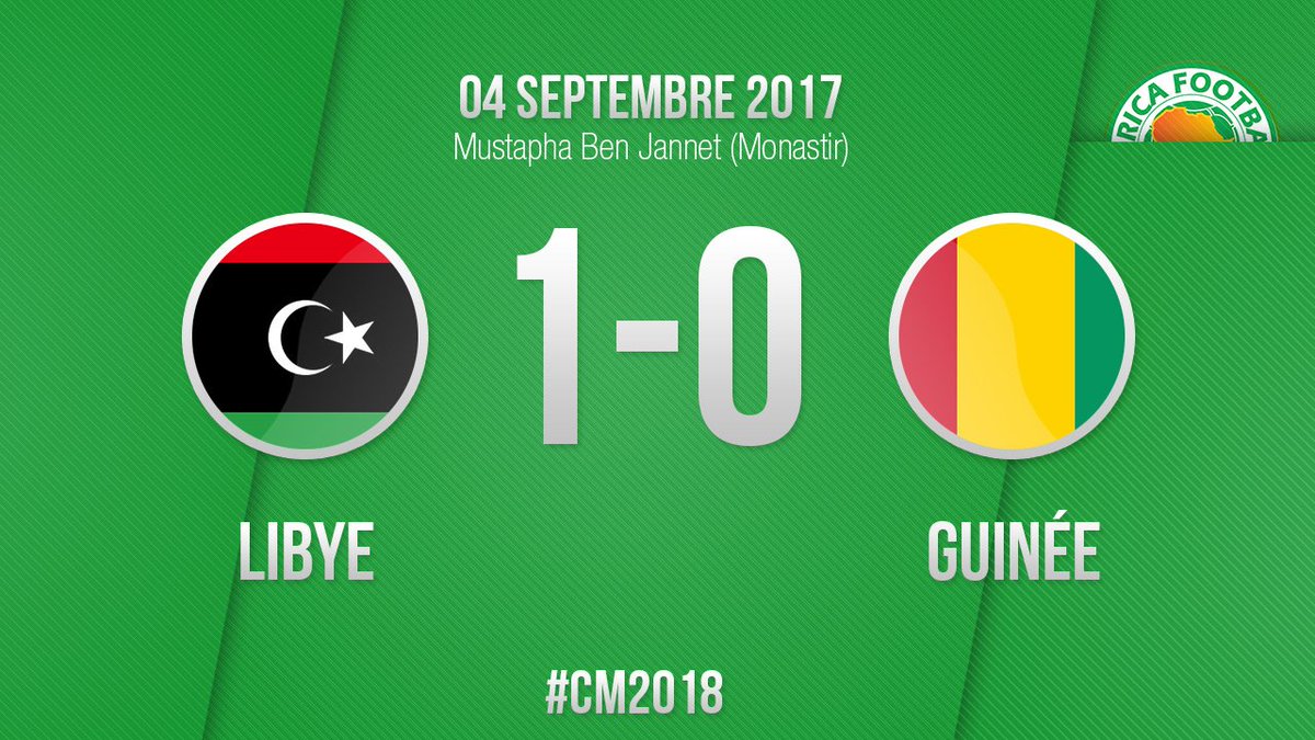 cdecdigital's tweet photo. Terminé⏱️
Libye🇱🇾1-0 🇬🇳Guinée : La Libye s'impose 1-0 face à la Guinée grâce au but de Hamdou Elhouni à la 36e minute.
#LBYGUI #CM2018 https://t.co/yUM8b7GUwd