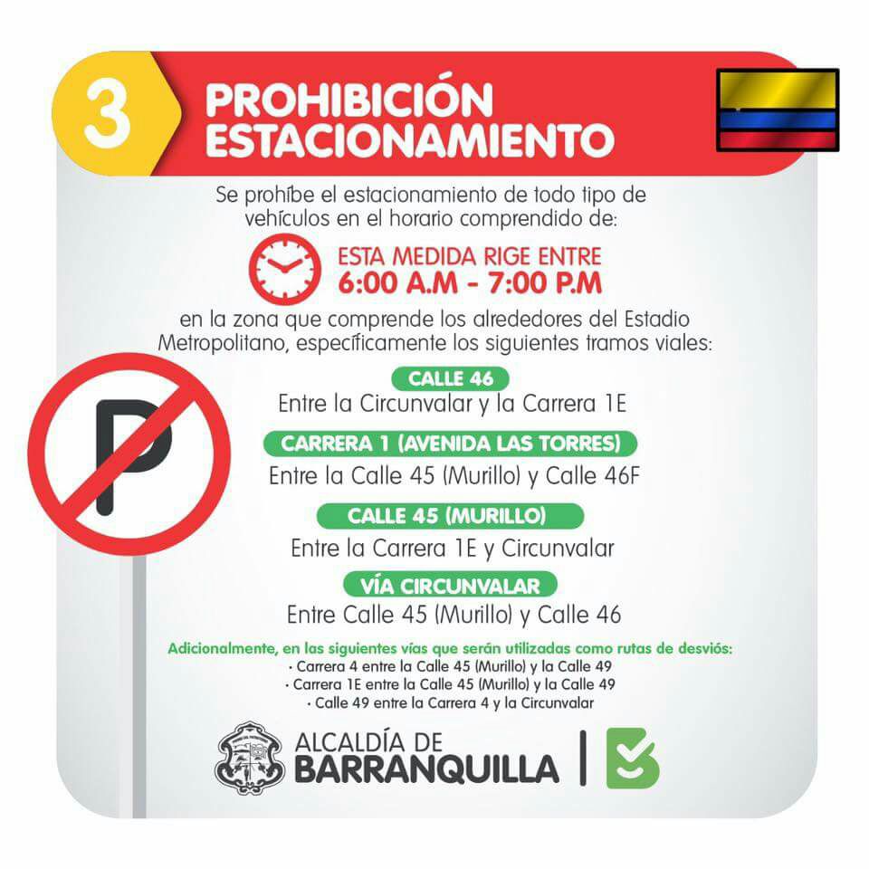 TransitoMebar1's tweet photo. @PoliciaBquilla @feriza2010 @GusChaG Goza la pasión del futbol Colombia/Brasil  y tenga en cuenta estas recomendaciones de @TransitoBaq . https://t.co/YaRQA0RkN6