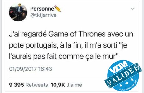 viedemerde's tweet photo. Nous sommes bien Lundi, est pourtant... pas d'épisode de #GOT ce soir 😭 On fait notre deuil avec ce tweet qui sent bon le placo-plâtre ! https://t.co/iPg0PP5ugj