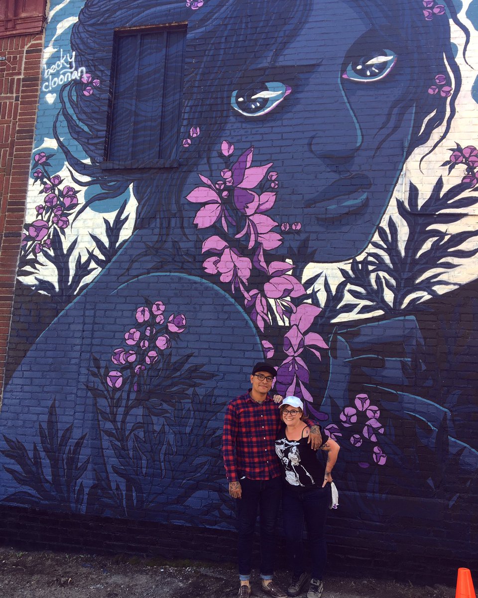 beckycloonan's tweet photo. Thank you @POWWOWWorcester for letting me paint a pensive werewolf woman on a 20' wall! And to @HankVonhellion, the ghoul to my gremlin! https://t.co/gntbn03aax