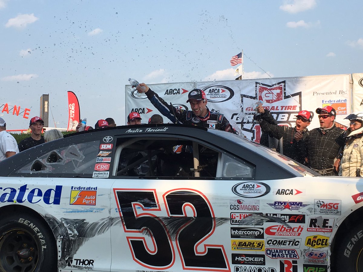 GeneralTire's tweet photo. That's how you win championships...consistency &amp; patience. Congratulations @AustinTheriault &amp; @KenSchrader #GRABBER100 #BattleScars 🏆🏁🏁 https://t.co/AC6p0iVLxc