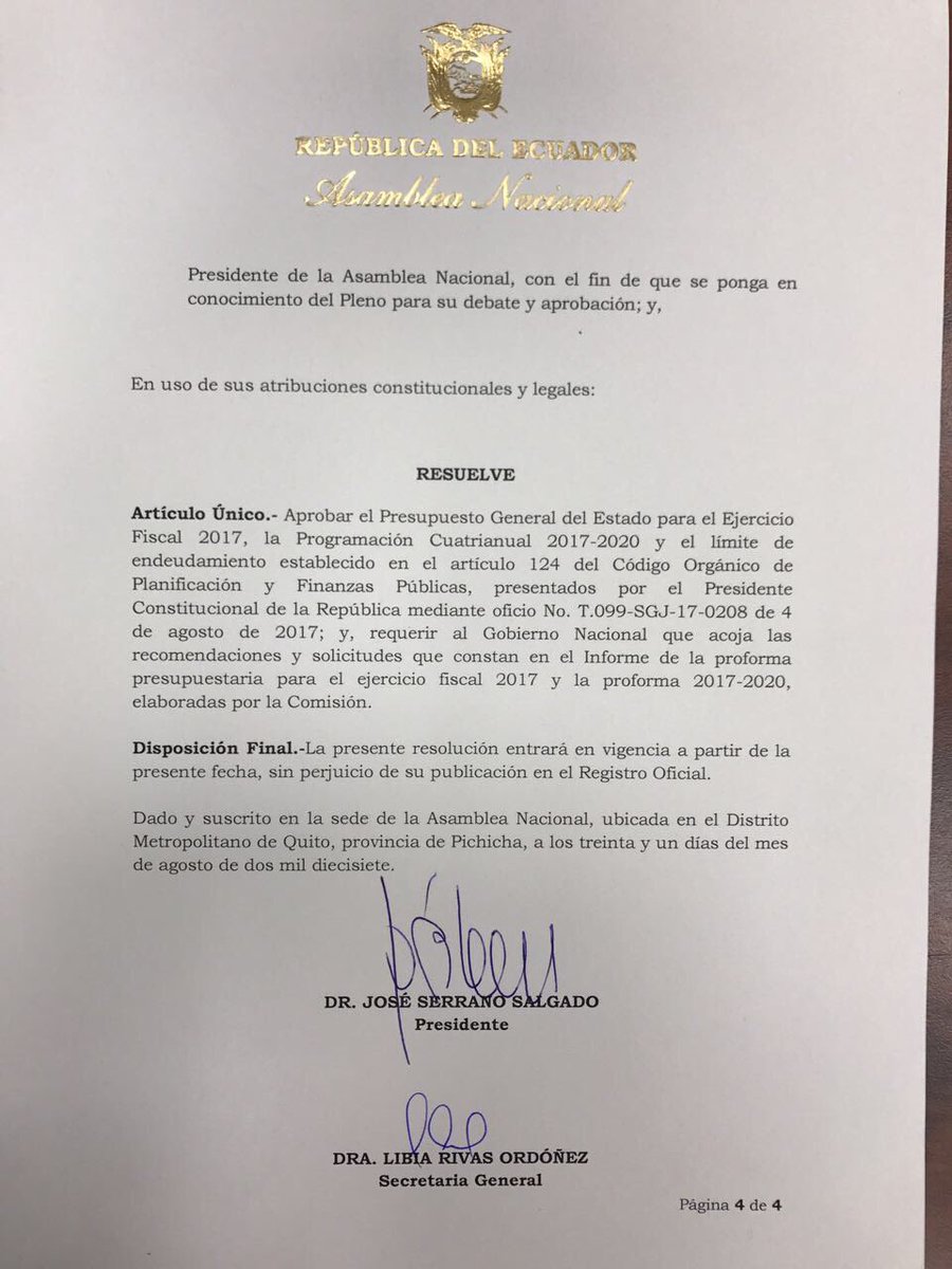 eltiempocuenca's tweet photo. #Ecuador> Entra en vigencia la #Proforma2017 y la programación cuatrianual 2017-2020.Documento permite ejecutar la política pública.>@ppsesa https://t.co/lek2tRAPVX