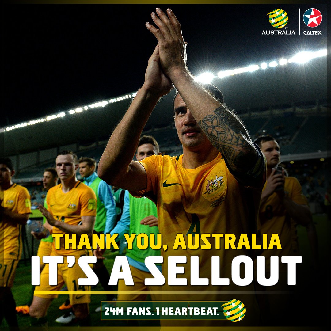 Socceroos's tweet photo. Tonight, we'll have a full house backing us.

Thank you, Australia. 👏👏🙏

#AUSvTHA #GoSocceroos https://t.co/U3Nq0ULa8H