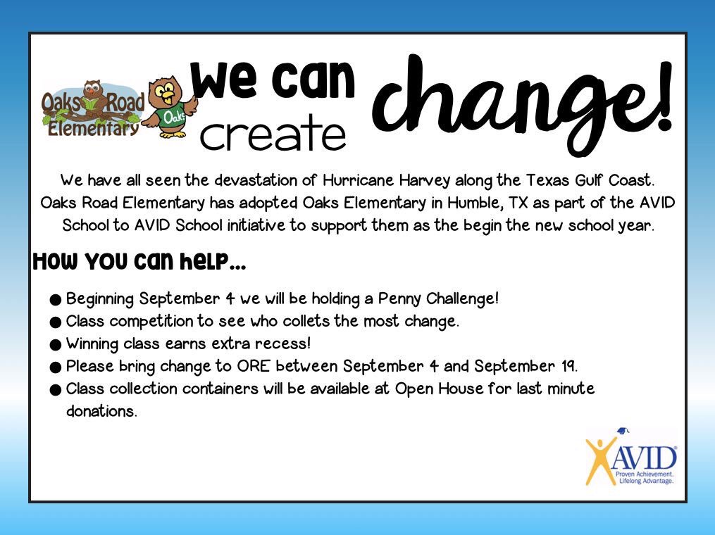 OaksRoadOwls's tweet photo. We can create change! We are proud to support @AVID4College with a penny drive! #CravenAVID #AVID2AVID https://t.co/sI3229u88o