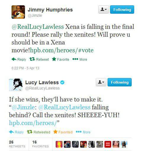 XenaMovieFans's tweet photo. LOOK what you made us do, @RealLucyLawless! 😂 We won all the contests! Pls give us a pass for today. #Xena22Anniversary #XenaRevival https://t.co/Qe0nYnYgur