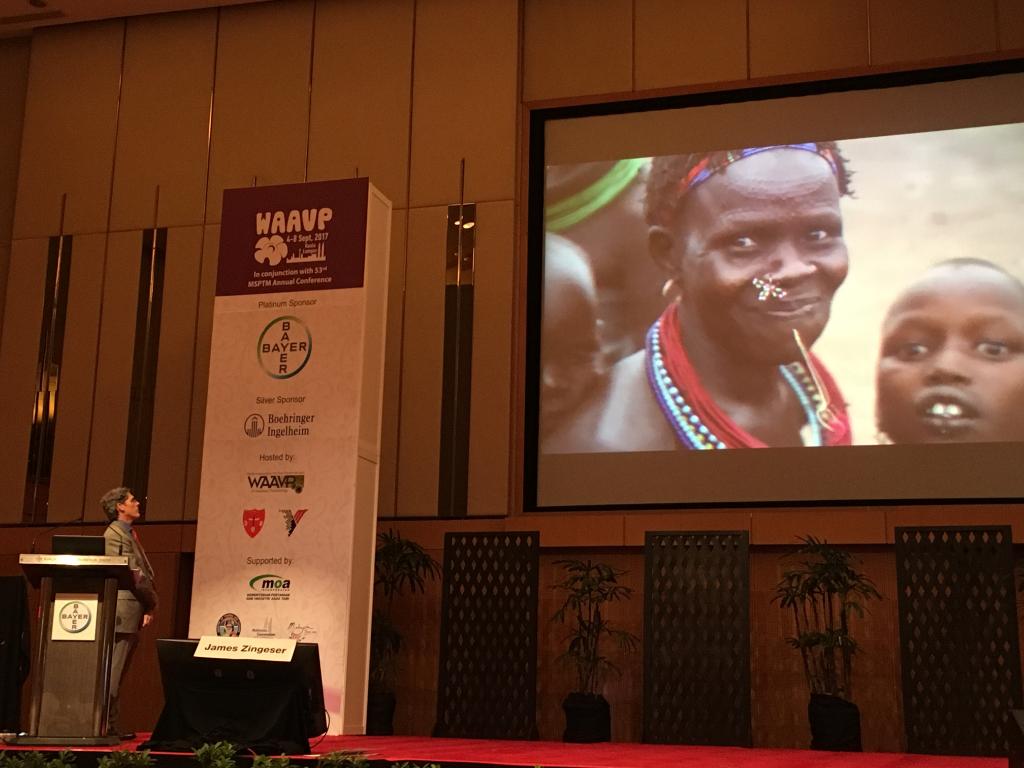 ElancoEurope's tweet photo. Dr James Zingeser of The Carter Center speaks on protecting dogs from parasites to help mitigate Guinea Worm disease in Chad, Africa #WAAVP https://t.co/f7Gm7Elkna