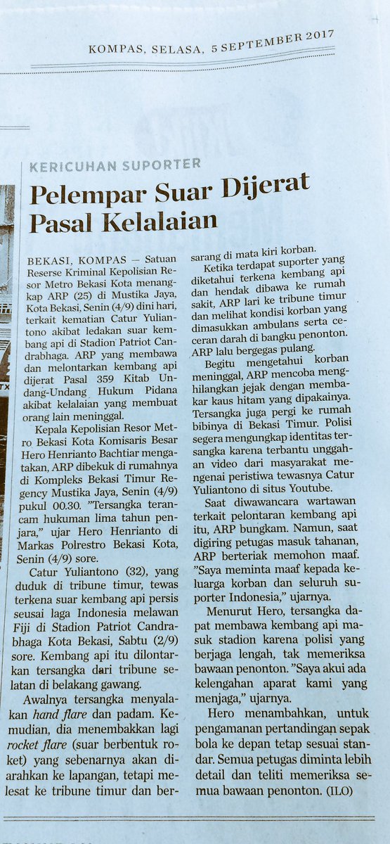fajarjun's tweet photo. Ancaman hukum utk pelempar suar (Kompas 5/9/2017 hal 26) https://t.co/eAD8LUl4yB