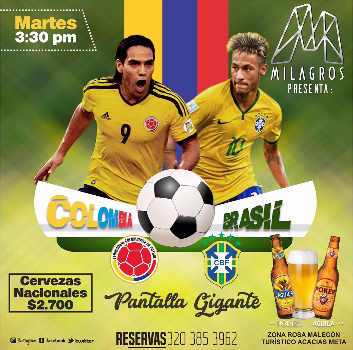 MILAGROSClub's tweet photo. PASION Por la Tricolor y MILAGROS es la Casa de la Selección Colombia /Vive en PANTALLA GIGANTE /Colombia VS Brasil #EliminatoriasRusia2018 https://t.co/TMqRlQGMwv