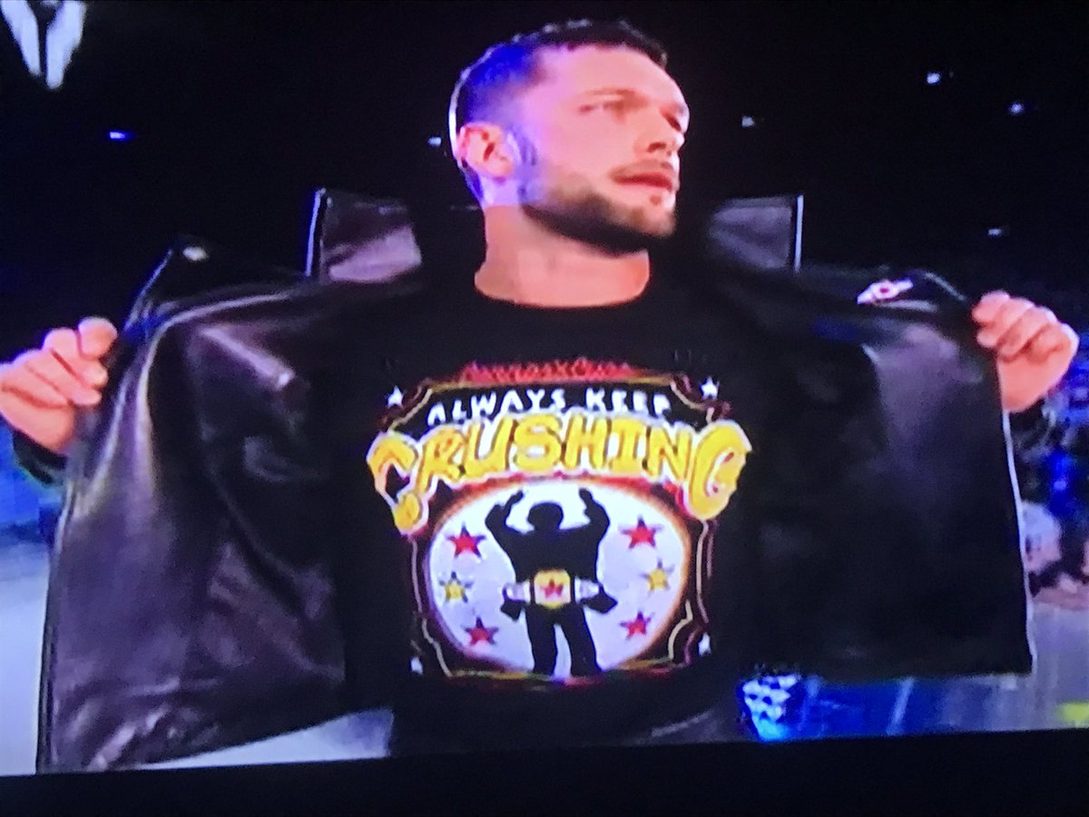 ConnorsCure's tweet photo. Must admit I get the chills to see @FinnBalor showing off a shirt with Connor's image on it. ThankU to @WWE for support of #ConnorsCure 🎗👊🎗 https://t.co/HxacngsIhM