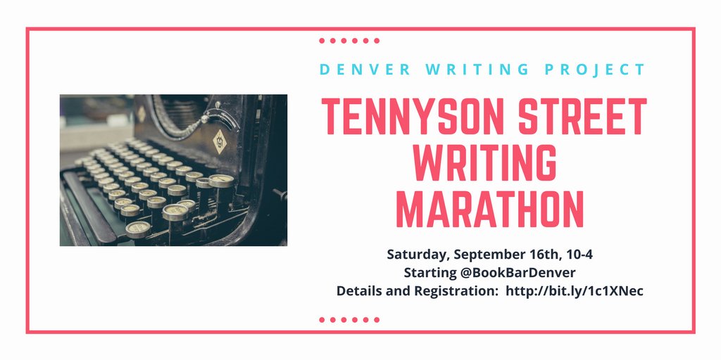 DenverWP's tweet photo. Join us @BookBarDenver on Saturday September 16th for our Tennyson Street Writing Marathon. Registration/Details: https://t.co/1GrbRsjqRN https://t.co/tQuGuBrPDw
