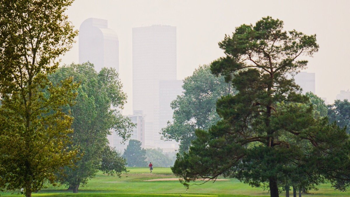 sportsdenver's tweet photo. Evening golf in the haze at City Park. #firehaze #cowx https://t.co/ED4rnxNLnf