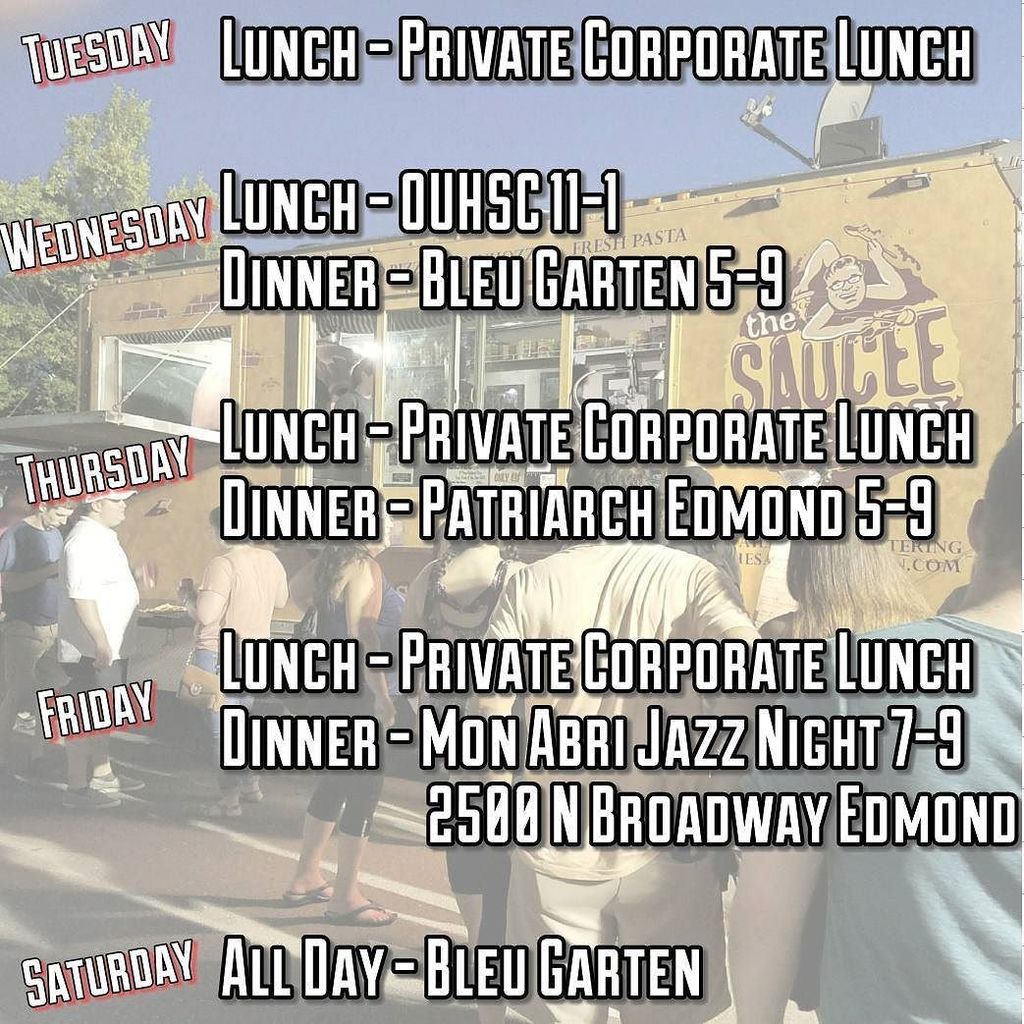 SauceeSicilian's tweet photo. Schedule For The Week Saucee Heads #WoodFiredPizza #CallAFoodTruck #FoodTruck #GetSaucee #SauceandBalls #OKCFoodTruck #SauceeSicilian #OKCF… https://t.co/bDLUYHDg0O