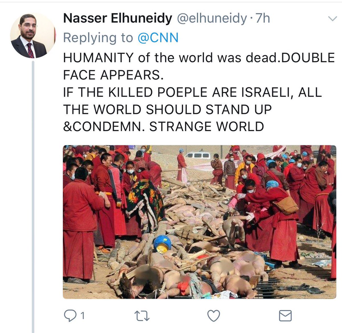 <a href="/CNN/">CNN</a> The picture is from China after an earthquake. Such "lies" are overwhelming. Are you one of them, CNN?
