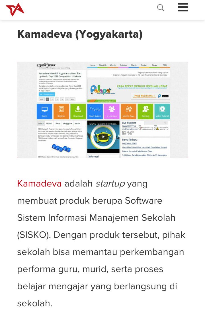 EdTechIndo's tweet photo. KAMADEVA: Startup EdTech Asal Yogyakarta yang Memperoleh Tiket Wild Card Ajang Startup World Cup 2018

Source:
https://t.co/ljE2RS7niT https://t.co/JIrHg5EEOk