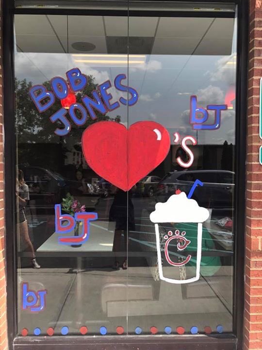 BobJonesCheer's tweet photo. THIS WEEK buy a milkshake at chick fil a and say you're supporting BOB JONES so we can win the milkshake competition against JC! ❤️💙 #bjp https://t.co/MpUujnsPWL