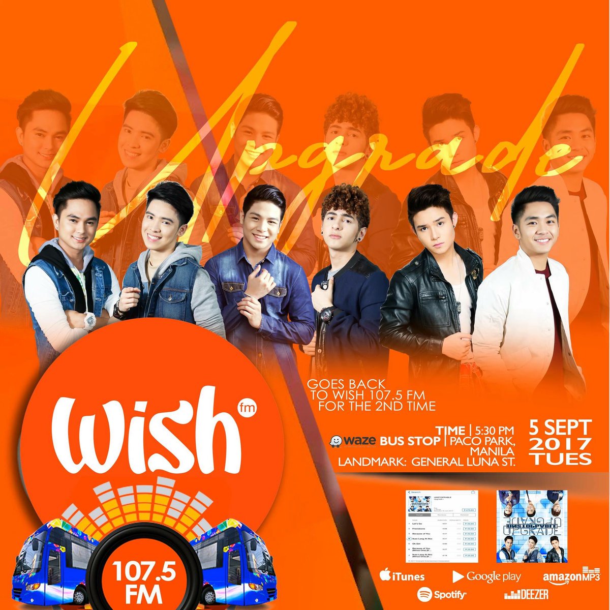 We're on Wish Bus today, Sept. 5, 2017, at 5:30PM. Don't forget to tune in at Wish 107.5 FM. 
We will sing our original song and some covers