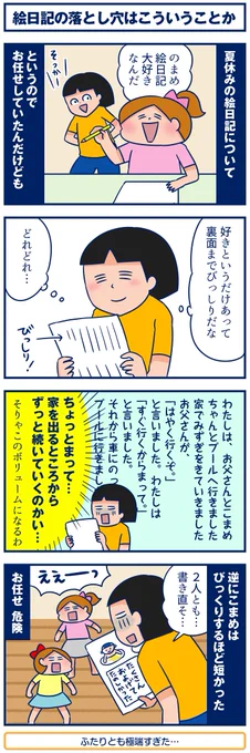 ブログ更新しました☺️#双子 #育児漫画 
【4コマ+1コマ】絵日記の落とし穴はこういうことか。
https://t.co/aoTEPsJuEh
日記は難しいの～💦 