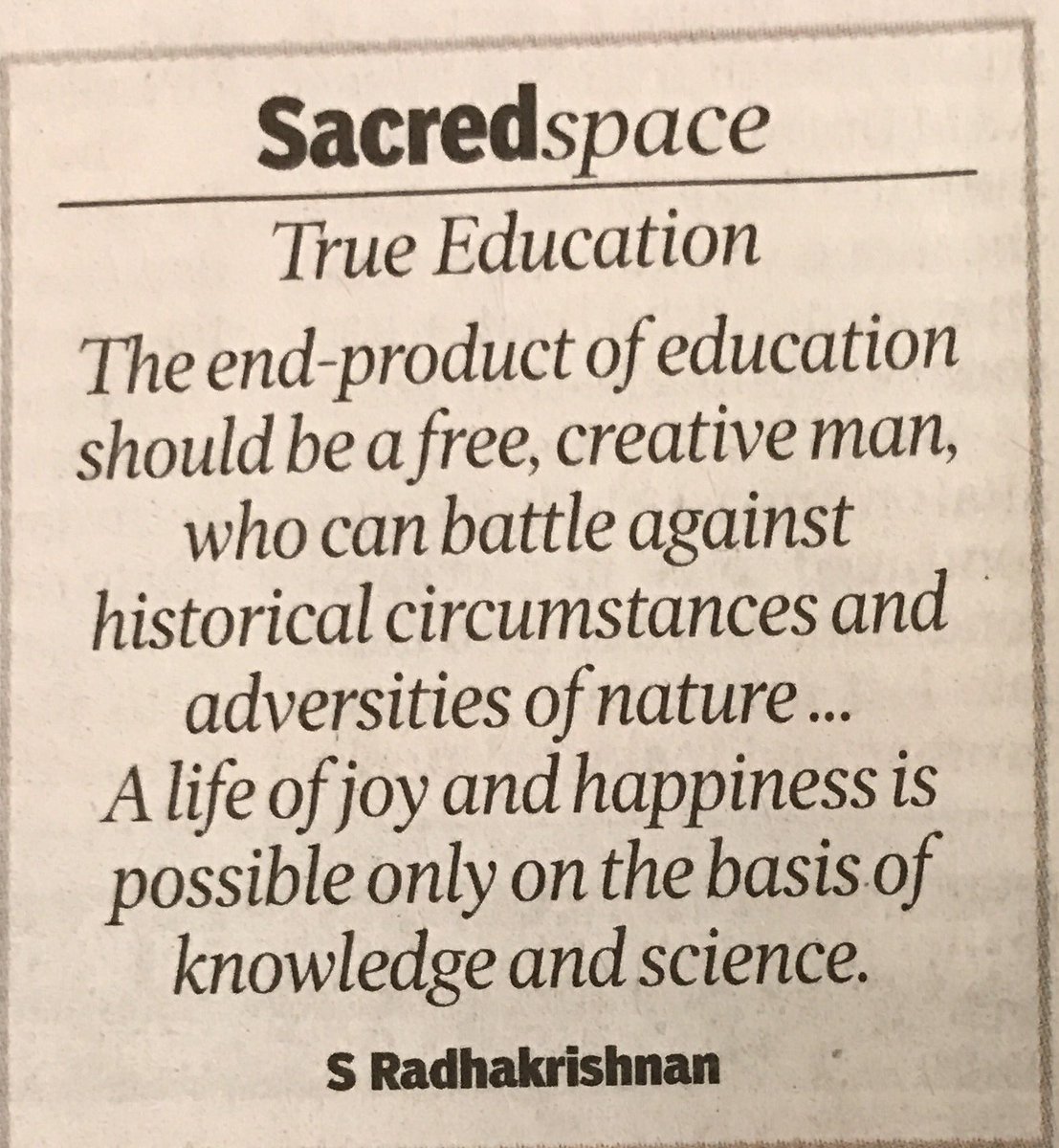 thekiranbedi's tweet photo. True Education is what sets one free. 
To remain creative.
To deal with life as it comes. 
Also the skill to undo what needs to be corrected https://t.co/mLkF0EEmN9