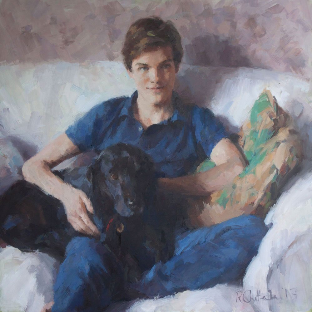 RosannaChit's tweet photo. Oil portraits of 2 brothers (not forgetting Daisy the obliging black lab) https://t.co/5ula19uNX4 https://t.co/BVa1lxIFWV