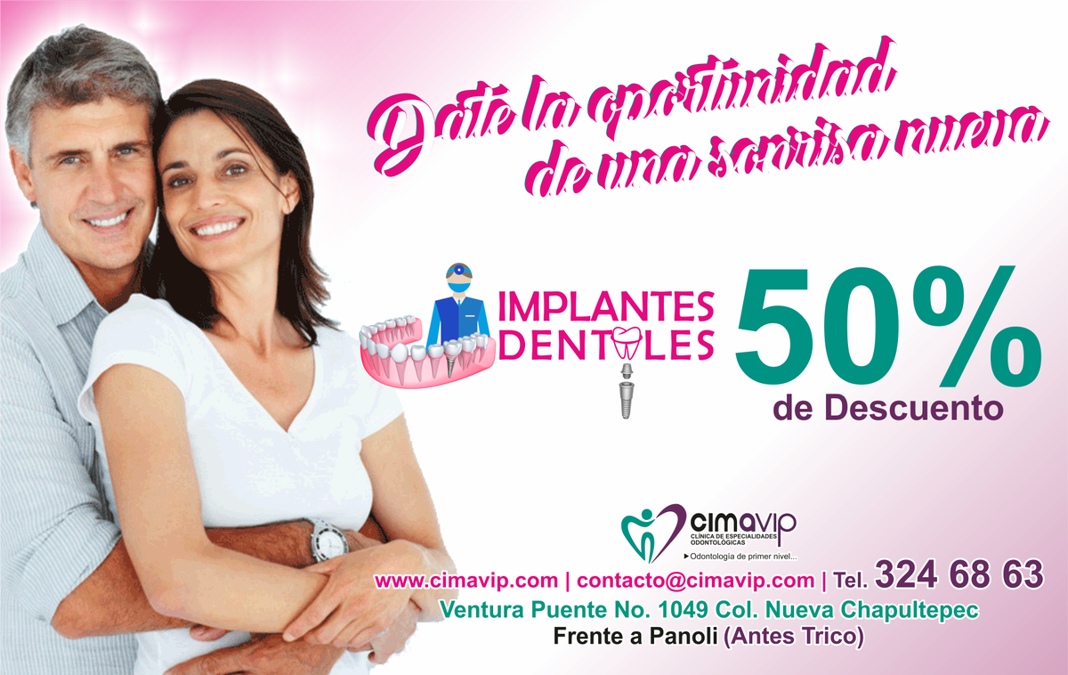 ClinicaCimaVIP's tweet photo. Implantes Dentales al 50% de descuento, 📌📌 Av. Ventura Puente 1049 Col. Nueva Chapultepec. Frente a Panoli (Antes Trico) Morelia Mich. 📌📌 https://t.co/KFtefVyD8z
