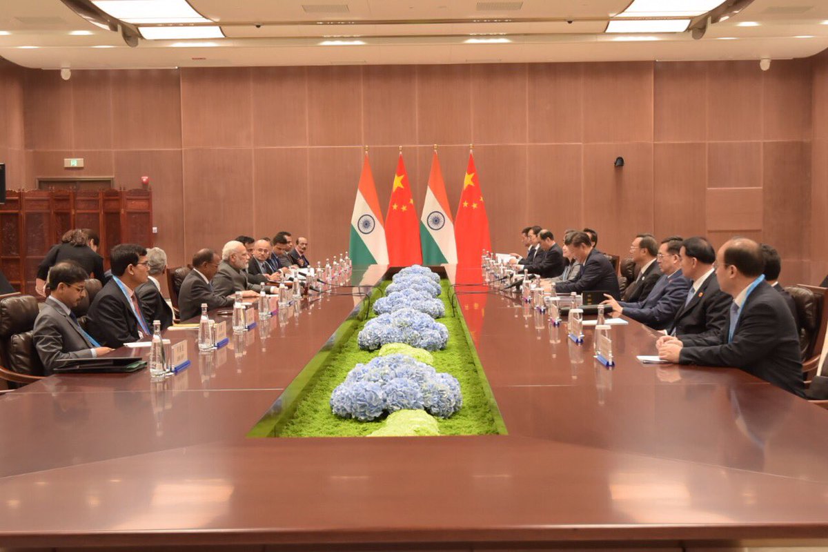 narendramodi's tweet photo. Met President Xi Jinping. We held fruitful talks on bilateral relations between India and China. https://t.co/hbKRPpRwyl