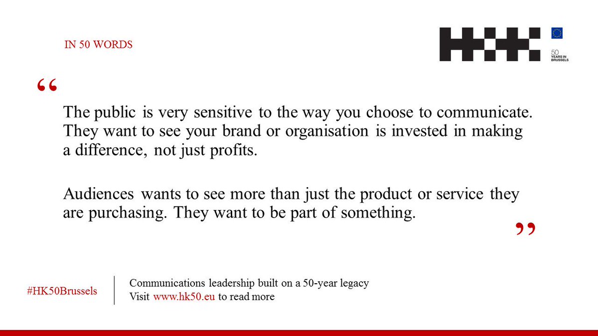 Caroline De Wolf speaks about “The rise of purpose-driven communications in Belgium”. Read it here hk50.eu #HK50Brussels