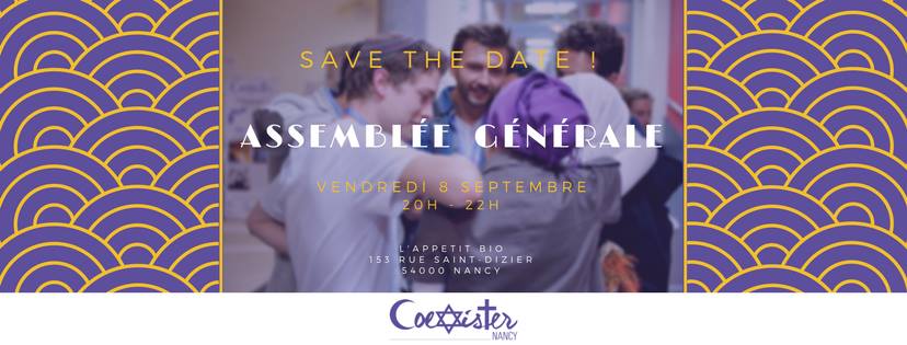 CoexisterNancy's tweet photo. Ce vendredi à 20h, c'est l'AG de @CoexisterNancy ! Au menu, élection du nouveau bureau local et présentation des grands projets de l'année ! https://t.co/4hG95uhSLl
