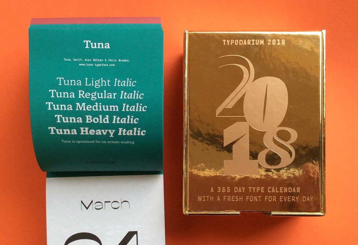 We are in! Our Tuna typeface is featured in the brand-new Typodarium 2018 #fonts #Calendar #typography #typedesign #typefaces