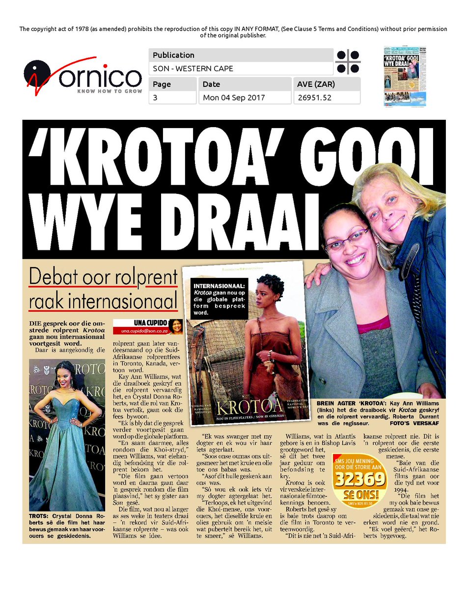 Dankie <a href="/Sonkoerant/">Son Koerant</a> ! #Krotoa #NouInTeaters