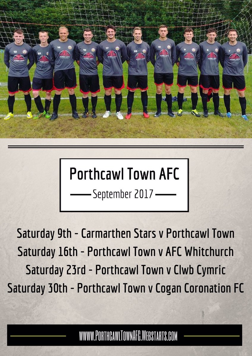 SEPTEMBER 2017

We have 3 home games at Locks Lane, Porthcawl. Come and get behind The Seasiders. 

#SupportYourLocal #Porhcawl #PTAFC