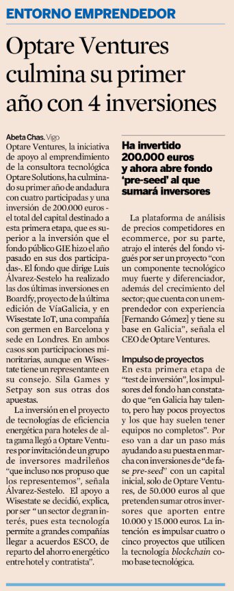 OptareVentures's tweet photo. @OptareVentures lanzará un fondo para invertir en proyectos de #blockchain con otros inversores gallegos https://t.co/A0H8qSagO7