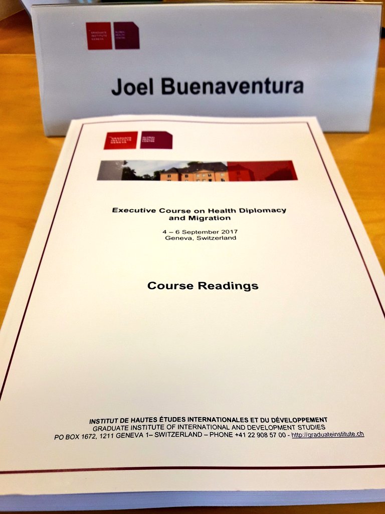 docjowl's tweet photo. Attending the Executive Course on Health Diplomacy and Migration at the Graduate Institute Geneva #hdm2017 #ghd  #migranthealth https://t.co/Gkq5qQGVZj