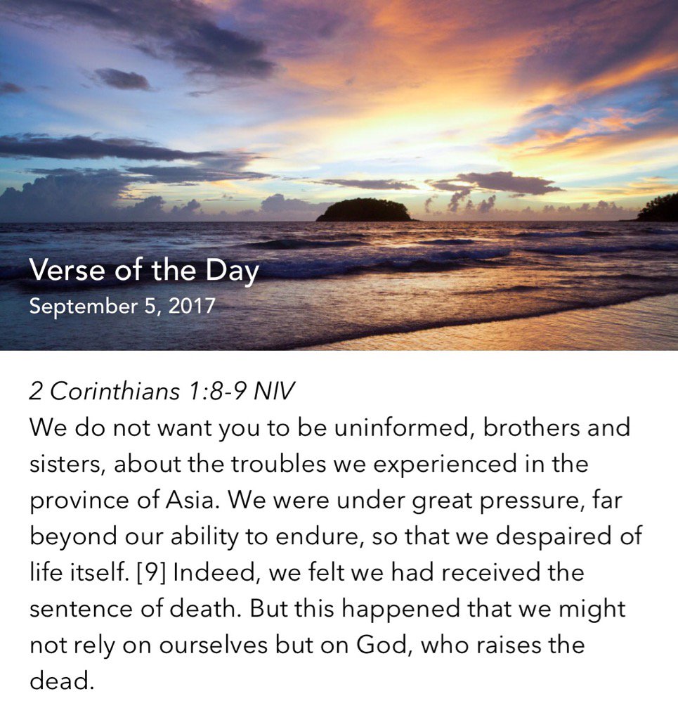 DGPATRIOT77's tweet photo. 2 Corinthians 1:8-9 NIV
We do not want you to be uninformed, brothers and sisters, about ... https://t.co/0fzEM13lyA https://t.co/Nj8yKludv5