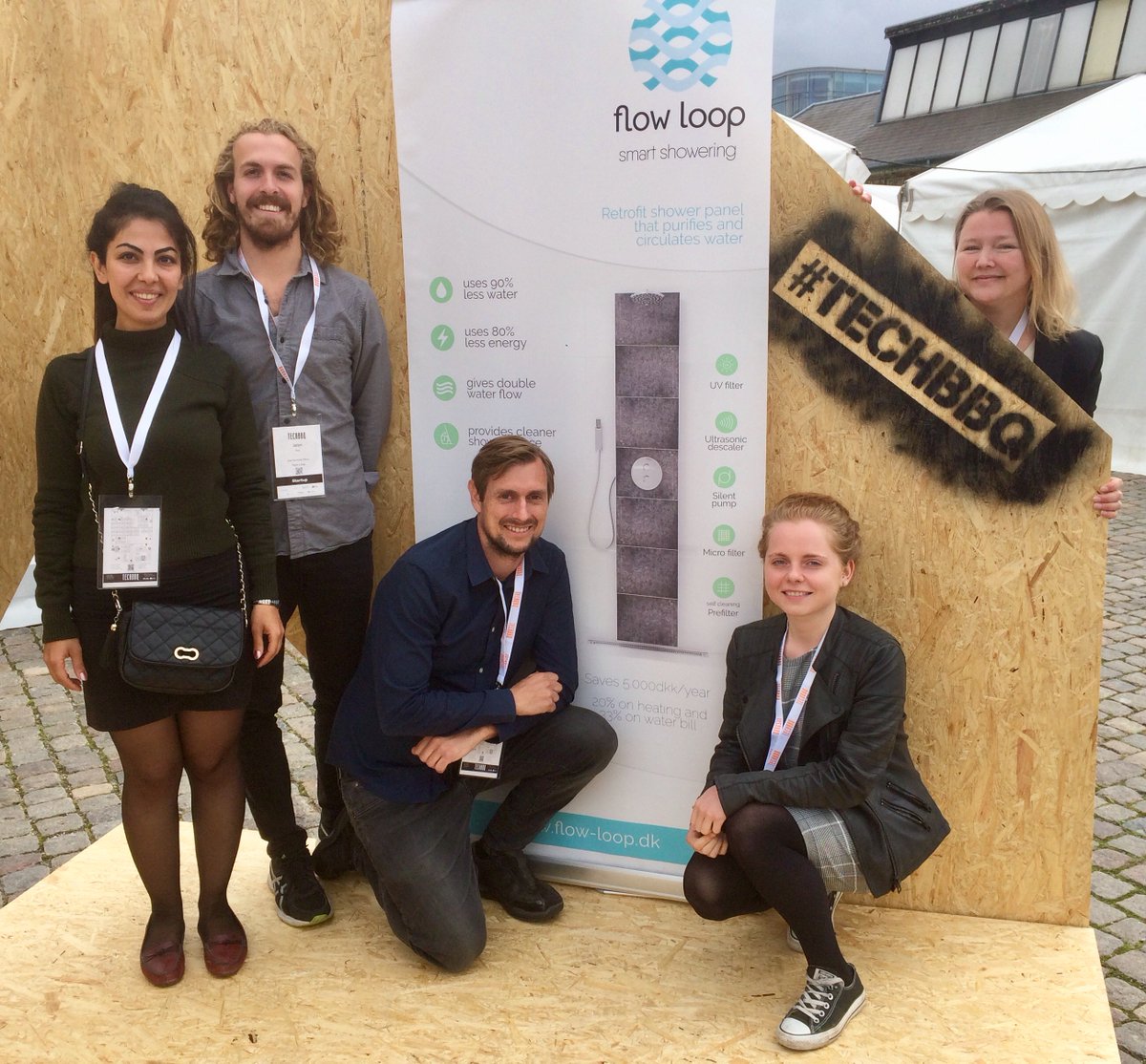 flowloopworld's tweet photo. Flow Loop team checking in at #TECHBBQ 
Simon says: Shower responsibly
#cleantech #greentech #smartshowering https://t.co/i9JOMAnAmN