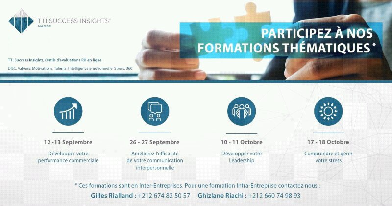 TTISuccessI_MA's tweet photo. TTI Success Insights  Programme de nos formations thématiques - Sept/Oct.
#Leadership #Stress 
#RH #DRH #Formation #Casablanca #Maroc https://t.co/X2n6V6mm5m