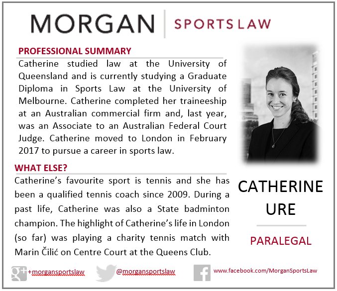 MorganSportsLaw's tweet photo. Meet the newest member of the Morgan Sports Law team, Catherine Ure. https://t.co/FG32RUhHlc