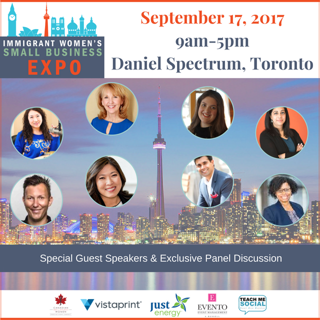 CdnSmallBizWmn's tweet photo. Build your network and get new clients at our Immigrant Small Biz Expo on Sep 17th. For info: https://t.co/cqFB8GQask https://t.co/dvYb7TdX1g