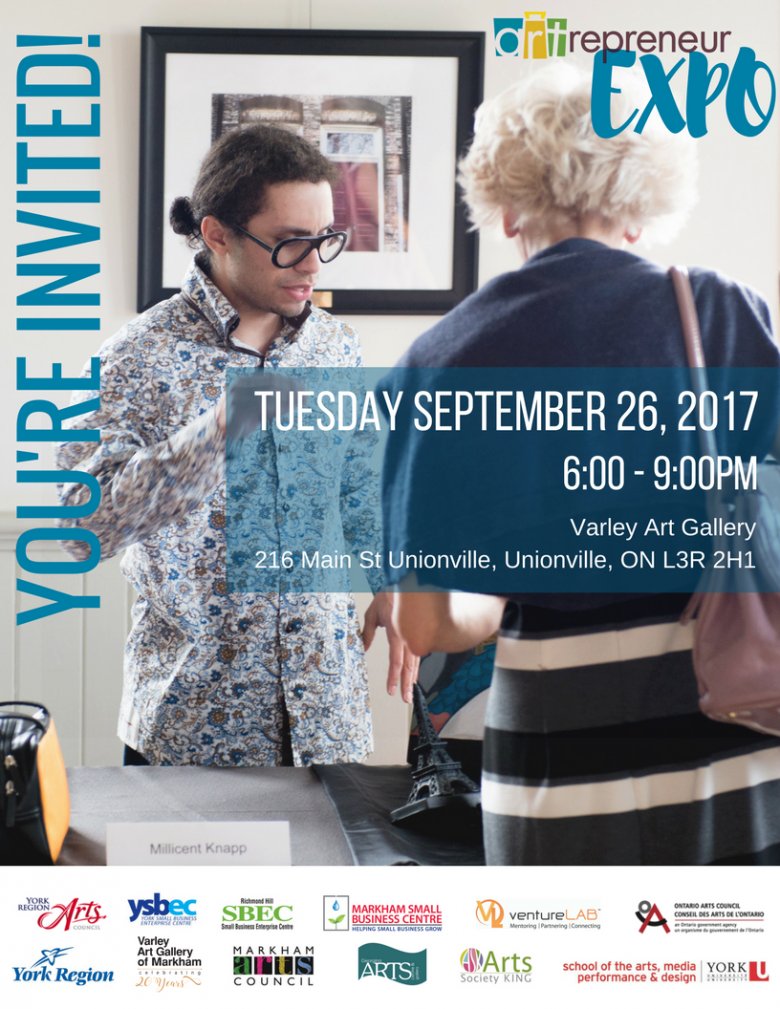 SpaceFinderYR's tweet photo. You're invited! Celebrate creative innovation at @YorkRegionArts Artrepreneur Expo & join us for the official launch of #SpaceFinderYR! https://t.co/hZQdIOkvyz