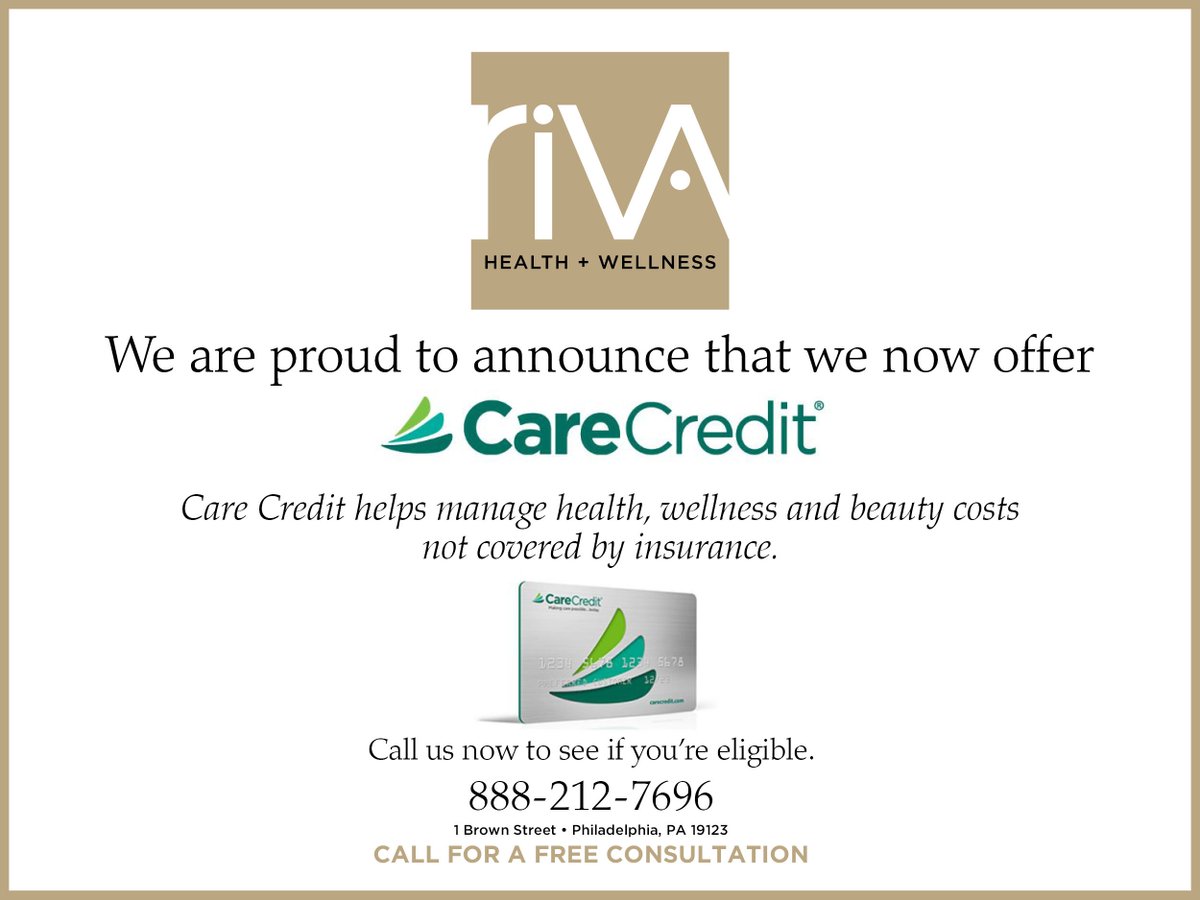 RivaHealth's tweet photo. We proudly offer #CareCredit to help manage your #health, #wellness &amp; #Beauty costs that aren't covered by insurance. Call to learn more. https://t.co/wXbx4StIE1