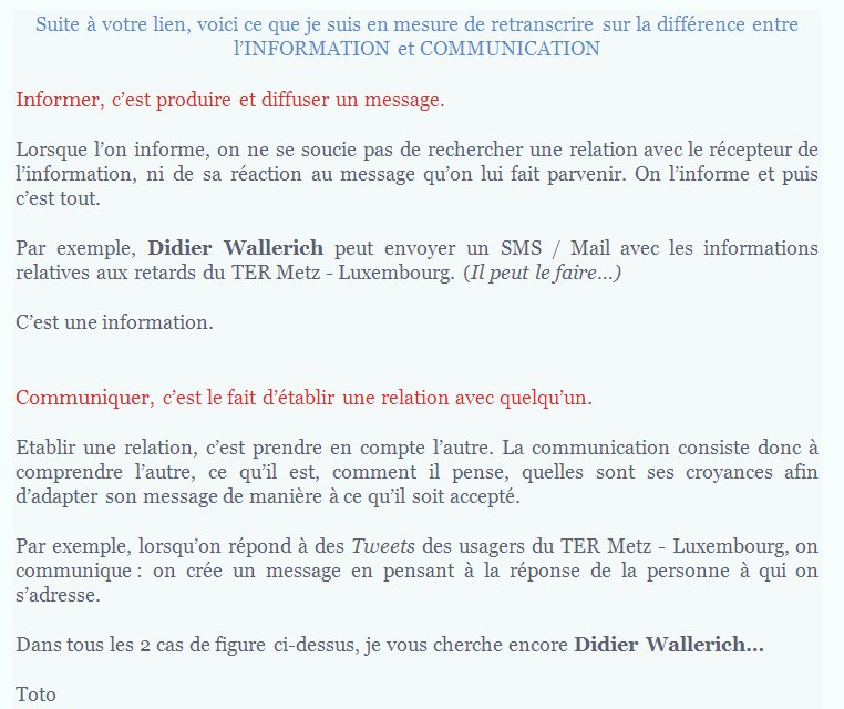 @DidierWALLERICH <a href="/TER_Metz_Lux/">Ex Usager TER Metz-Luxembourg</a> @JMilletLux <a href="/avtermel/">AVTERML-FNAUT</a> @lesRaleursduTER Communiqué de <a href="/Thrazyvoulos/">toto</a> ! Cc @DidierWALLERICH <a href="/TiffSanfilippo/">Tiffany SANFILIPPO</a> <a href="/TER_Metz_Lux/">Ex Usager TER Metz-Luxembourg</a> <a href="/avtermel/">AVTERML-FNAUT</a> @lesRaleursduTER <a href="/SNCF/">❌</a> <a href="/sncfMonAmour/">SNCF mon Amour</a> <a href="/SNCFvamtuer/">SNCFVamtuer🦊HDF</a>