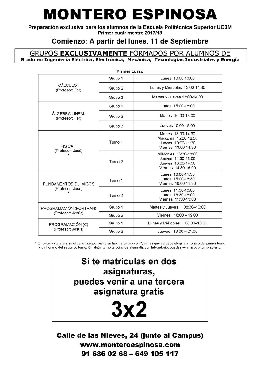 ameleganes's tweet photo. Aquí tenéis los horarios de las asignaturas del primer cuatrimestre de la #UC3M #UC3MLeganes Empezamos las clases el lunes 11 de septiembre! https://t.co/zHsPybtKYt