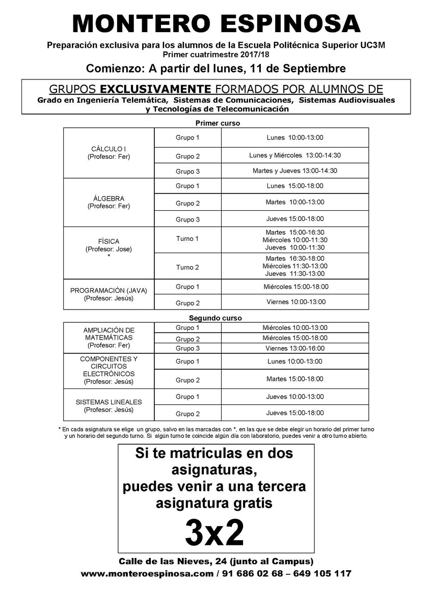 ameleganes's tweet photo. Aquí tenéis los horarios de las asignaturas del primer cuatrimestre de la #UC3M #UC3MLeganes Empezamos las clases el lunes 11 de septiembre! https://t.co/zHsPybtKYt