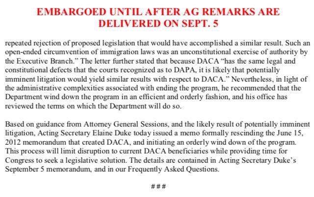 DRMAction's tweet photo. #LEAKED: Press Release from DHS rescinding #DACA https://t.co/GIxxUPfOWG