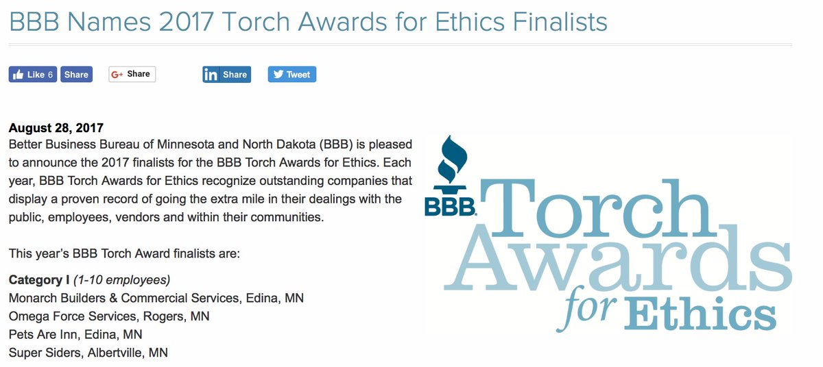 monarchbcs's tweet photo. Proud Finalists for BBB 2017 Torch Award for Ethics! @monarchbcs #themonarchway #monarchcares #BBB #TorchAwardforEthics https://t.co/uKxQ5Mf1VJ