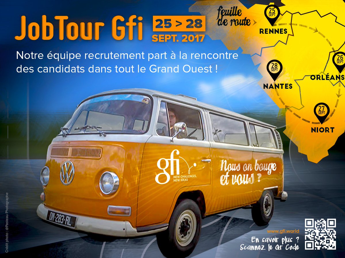 Le #JobTourGFI passera par #Rennes le 25/09. Envoyez vos #CVs à @lenaig_gfi
