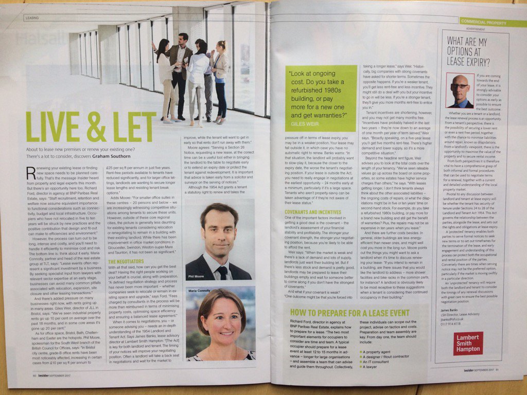 GilesWeir's tweet photo. About to lease premises or renew your existing one? Read about what to consider in this month's @insiderswest @JLLUK https://t.co/3vXxEOIWIL