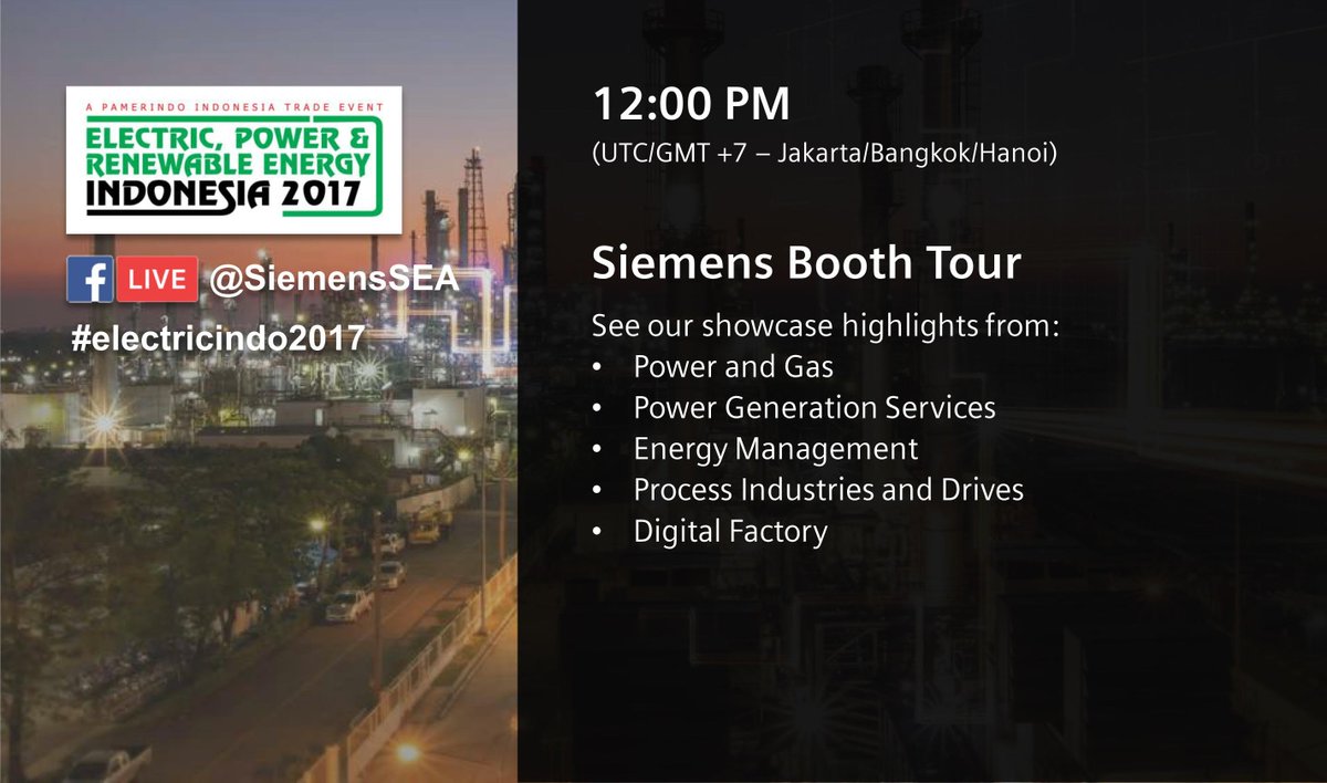 SiemensSEA's tweet photo. Join us LIVE on Facebook @SiemensSEA @ #EPREIndonesia2017!Start your #digitalization journey with the @Siemens tour! https://t.co/TAwhJT8I61 https://t.co/puLPQt2KgJ