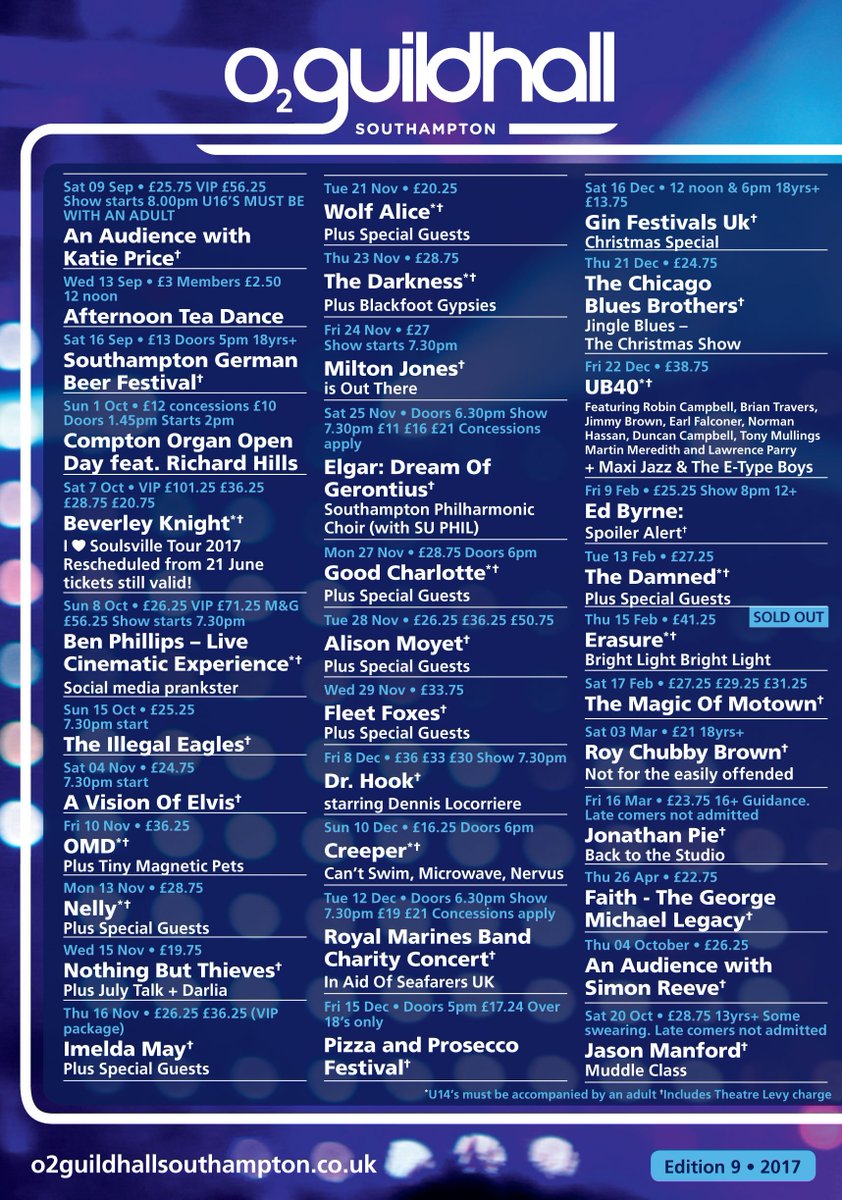 O2GuildhallS's tweet photo. Take a look what's coming up this #Autumn...
What grabs you???
#o2guildhalls #September #events https://t.co/PRME6RqHzE