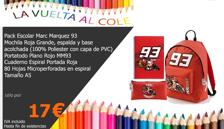 ofertahp's tweet photo. #FelizMartes #VueltaAlCole 🗒📚 #SuperOfertas 💸 #Ofertashp #Colegio
#Pack Escolar Marc Márquez por tan sólo 17€!! 🎒🗒 https://t.co/bMOO0FbcIQ https://t.co/WMFP3kk1e4
